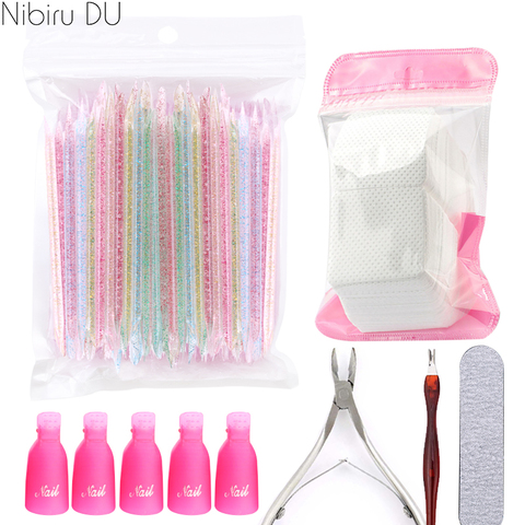 Bâton de cristal réutilisable Double extrémité Nail Art ensemble cuticule poussoir tondeuse tremper les Clips de capuchon UV Gel non pelucheux papier manucure outils ► Photo 1/6