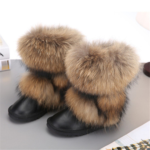 Nouveauté 2022 antidérapant fourrure de renard femme hiver neige bottes chaussures pour femmes en cuir véritable naturel femmes neige bottes épais en peluche ► Photo 1/6