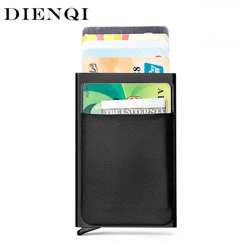 DIENQI-portefeuille intelligent Rfid pour hommes, portefeuille en métal, carte de crédit, mince, portefeuille passe-pop minimaliste, petit, porte-monnaie noir ► Photo 1/6