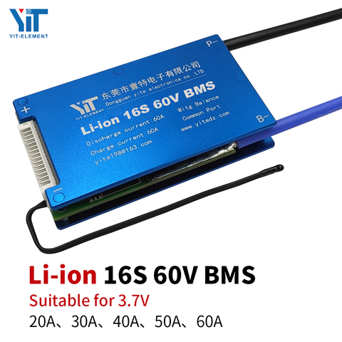 Conseil de protection d'accessoire de batterie de scooter électrique de Li-ion 3.6V / 3.7V 16S 60V BMS avec la carte PCB équilibrée de contrôle de température ► Photo 1/6