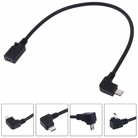 Connecteur Micro USB 2.0 5 broches mâle à Mini Usb femelle, adaptateur d'extension, Long, coudé à gauche, 90 degrés vers le bas, haut et vers le haut ► Photo 1/6
