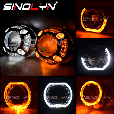 Sinolyn 2.5/3.0 LED ange yeux clignotants carénages Switchback lunette pour lentille de phare Hella 3R G5/Koito Q5/WST projecteurs lentille ► Photo 1/6