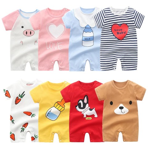 Nouveau-né bébé vêtements été 2022 bébé garçons et filles barboteuse à manches courtes vêtements de maison coton col rond dessin animé pyjamas infantile Costume ► Photo 1/5