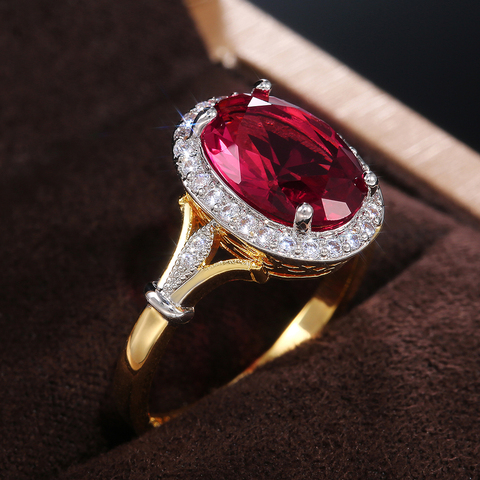 Huitan – grande bague ovale en zircone cubique pour femmes, bijoux de luxe pour dames, en forme de Rose, rouge, brillant, pour fête, meilleur cadeau pour mère ► Photo 1/6