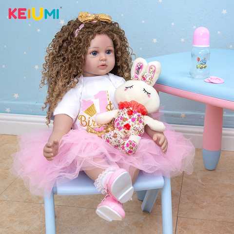 Nouvelle arrivée 60 CM Reborn poupées Menina cheveux longs réaliste doux Silicone tissu corps nouveau-né Boneca jouets enfants anniversaire cadeau de noël ► Photo 1/6