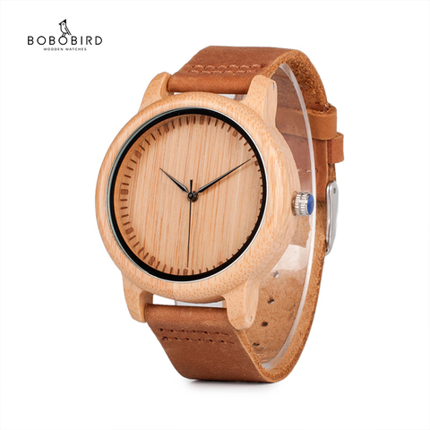 BOBO BIRD – montre-bracelet en bois de bambou pour hommes et femmes, mode décontractée avec bracelet en cuir, C-A15 ► Photo 1/5