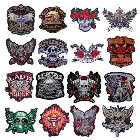 Patch brodé de moto, grand crâne, Rose, patchs pour vêtements, pour motard, patchs avec Applique Hippie, accessoires pour veste ► Photo 1/6