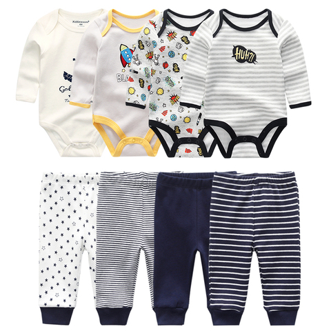 Ensemble de vêtements pour bébé, body 4 pièces + pantalon 4 pièces pour nouveau-né, costume d'hiver 2022 en coton, pour filles et garçons, vêtements personnalisés ► Photo 1/6