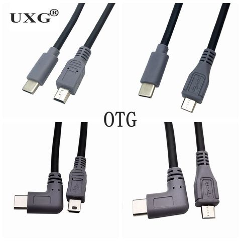 Câble de transfert de données USB type-c 3.1 mâle vers Mini USB 90 à angle droit, adaptateur OTG à 5 broches pour Macbook Mobile ► Photo 1/5