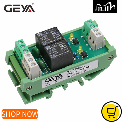 GEYA-Module de relais à 2 canaux sur Rail Din FY-T73 12V 24V ac 230V, Interface de relais, contrôle PLC ► Photo 1/6