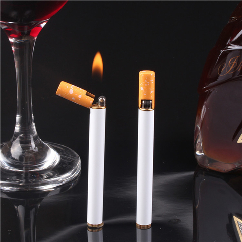 Mini roue de broyage briquet torche gaz Butane métal créatif Compact en forme de Cigarette briquet de poche sans feu pour l'extérieur ► Photo 1/5