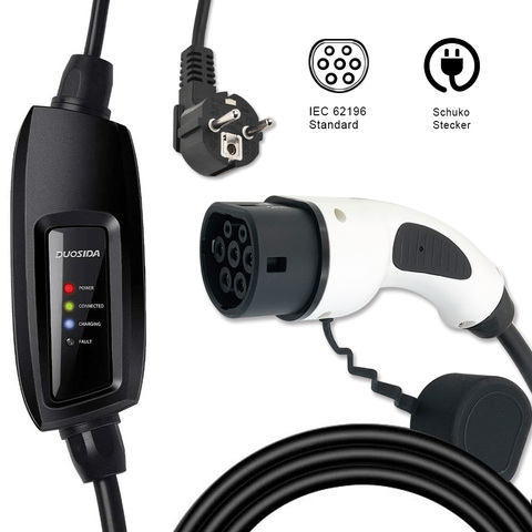 DUOSIDA SAVE entrée Modèle 2 Portable SAVE 16A schuko Connecteur IEC 62196-2 Type 2 Électrique de voiture De Charge niveau 2 EV Chargeur plug ► Photo 1/6