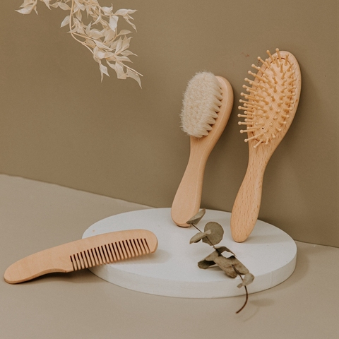 Brosse à cheveux en bois naturel pour bébé, garçon et fille, en laine douce, peigne de tête, masseur de tête pour bébé, brosse de bain Portable, peigne pour enfants ► Photo 1/5