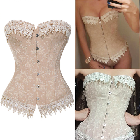 Corsets à lacets, bustier, surbuste, entraîneur de taille, broderie Sexy, blanc, Beige, Burlesque, Costumes d'halloween ► Photo 1/6