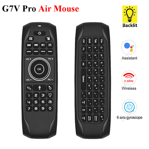 Gyroscope Air Mouse sans fil rétro-éclairé G7V PRO, 2.4G, avec clavier russe et anglais, télécommande vocale intelligente G7, batterie intégrée ► Photo 1/6