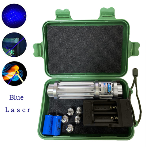 Torche Laser bleue haute puissance 450nm 10000m pointeurs Laser bleu focalisable lampe de poche ► Photo 1/6