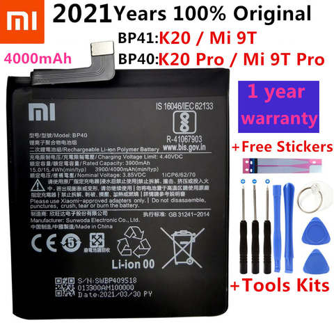 100% batterie de remplacement d'origine BP41 BP40 pour Xiaomi Redmi K20 Pro Mi 9T Pro Mi9T Redmi K20Pro Premium batterie d'origine 4000mAh ► Photo 1/5
