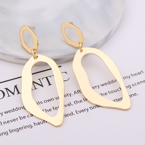 Boucles d'oreilles géométriques pour femmes, Design Simple, irrégulier, pendentif en métal, à la mode, vente en gros ► Photo 1/6