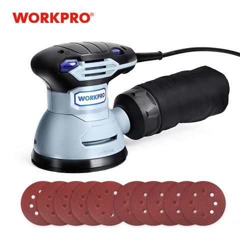 WORKPRO – ponceuse à rotation aléatoire 300W, avec vitesse Variable, extraction de poussière en papier de verre, 10 pièces, et cartouche de poussière hybride ► Photo 1/5