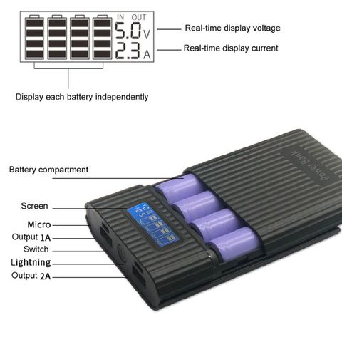 Chargeur d'affichage à cristaux liquides de batterie de la boîte 4x18650 de batterie de puissance de bricolage d'anti-inverse pour l'iphone ► Photo 1/6