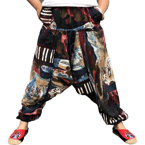 Baggy coton lin sarouel hommes Hip hop grande taille large jambe Pantalon décontracté ample Vintage pantalons longs Pantalon Hombre 2022 ► Photo 1/6