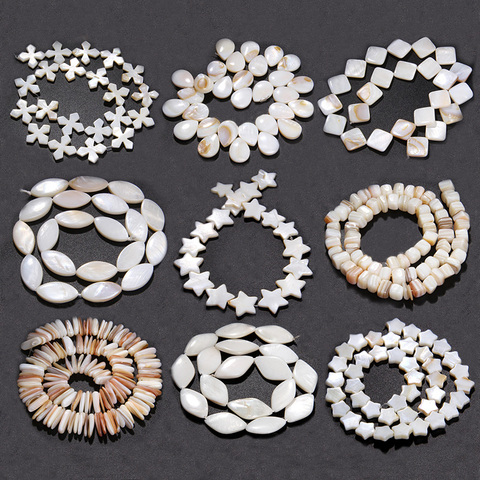 Perles en nacre blanche naturelle en vrac plat ovale dents rondes étoile pépite coquille d'eau douce puce breloques perles pour bijoux ► Photo 1/6