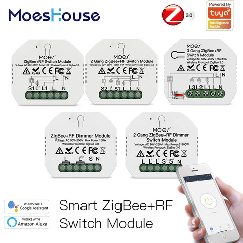 Tuya – interrupteur lumineux intelligent ZigBee 3.0, Module relais 1/2/3 voies, commande par application Tuya Smart Life, fonctionne avec Alexa Google Home Yandex ► Photo 1/6