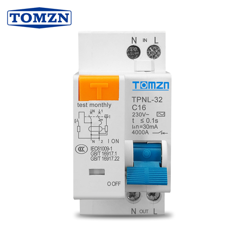 Disjoncteur de courant résiduel | TPNL DPNL 230V 1P + N avec over et protection contre les fuites de courant, RCBO MCB ► Photo 1/6