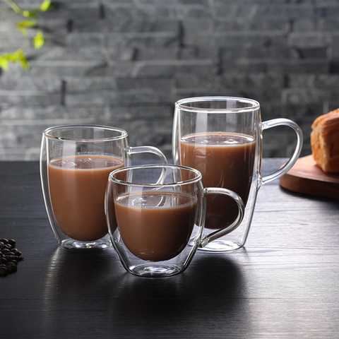 Tasse en verre transparent à Double paroi avec poignée, résistante à la chaleur, pour café, thé, expresso, bière, Cocktail, Vodka, vin ► Photo 1/6