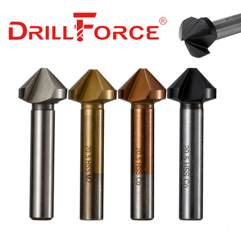 Forets de fraise à chanfrein Drillforce 6.3-40mm 3 cannelures 90 degrés (6.3/8.3/10.4/12.4/16.5/20.5/25/31/40mm) ► Photo 1/6