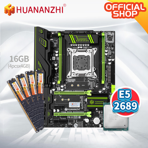 HUANANZHI – carte mère X79 verte, avec Intel XEON E5 2689, 4x4 go de mémoire DDR3NON-ECC, kit combo, USB 3.0, SATA, PCI-E, NVME ► Photo 1/5