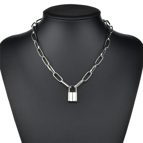 Collier Simple de serrure de tour de cou de roche chaîne en couches sur le cou avec la serrure bijoux Punk Mujer clé cadenas pendentif collier pour le cadeau de femmes ► Photo 1/6