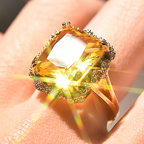 Kinel-bague de mariée de luxe en Zircon cubique jaune, grand anneau de fiançailles, Vintage, à la mode, pour femmes, cadeau de fête ► Photo 1/6