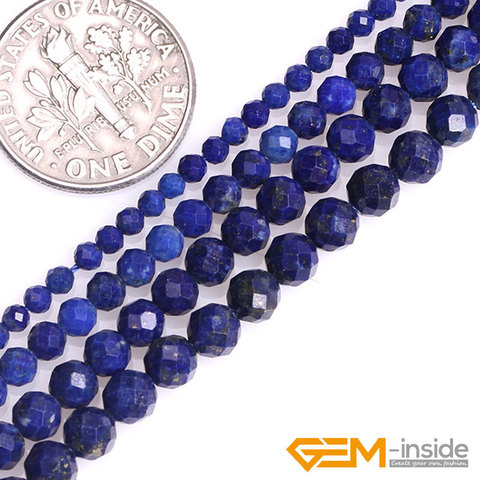 Perles rondes à facettes en Lapis-Lazuli naturel, pour la fabrication de bijoux, 15 pouces, DIY, Bracelet, 6, 8, 10, 12mm ► Photo 1/6