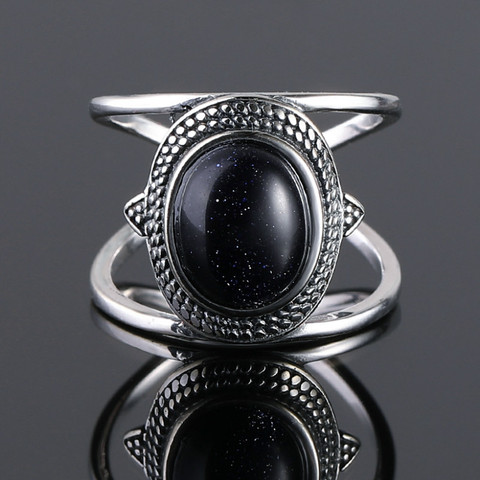 Nasiya-bague ovale de luxe en grès bleu, bijou en argent Sterling 925, en pierre précieuse, cadeau de fête ► Photo 1/6