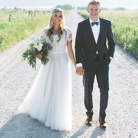 Robe De mariée longue style style boho, en dentelle, Robe de soirée simple ► Photo 1/6