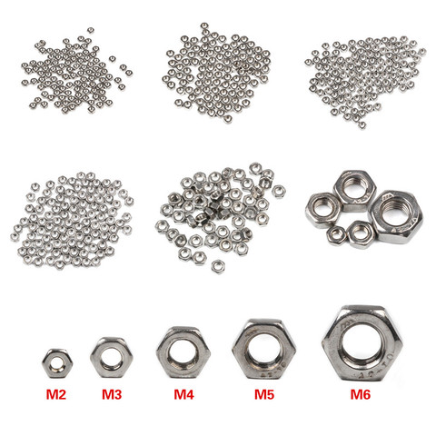 Écrou hexagonal, 100 pièces, écrou hexagonal M2, M3, M4, M5 M6 en acier inoxydable, écrou hexagonal, filetage métrique pour boulons ► Photo 1/6