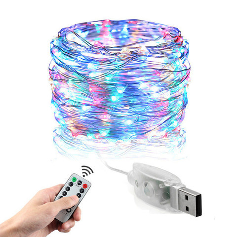 Guirlande lumineuse de noël, étanche 5/10m avec télécommande, actionnée par USB, décoration 8 modes, minuterie, LED cordes de fil de cuivre ► Photo 1/6