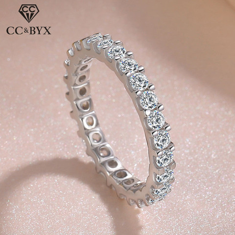 CC solide 925 argent anneaux pour femmes zircon cubique bague or blanc mariée mariage fiançailles Bijoux à la mode Bijoux Femme CC1565 ► Photo 1/6