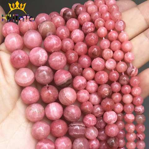 Perles rondes en pierre naturelle Rhodochrosite, amples, pour la fabrication de bijoux, accessoires pour Bracelets à faire soi-même, fil de 15 pouces, 6/8/10mm ► Photo 1/6