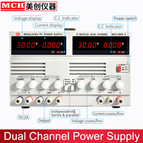 Alimentation électrique linéaire à double canal, 30V, 2a, 3a, 5a, pour établi le plateau, 2 canaux, régulés ► Photo 1/2