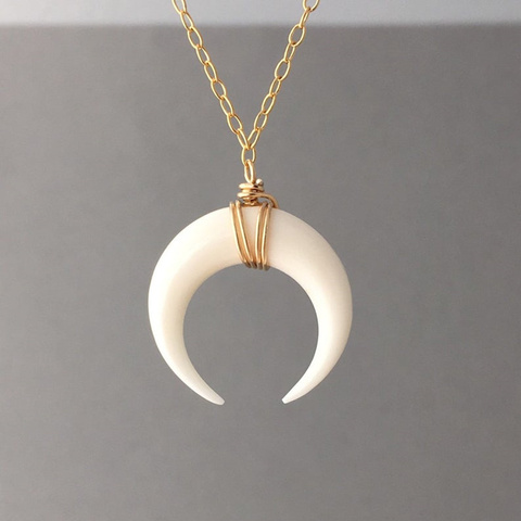 Simple os blanc Double corne couleur or pendentif collier pour les femmes croissant de lune Chokers colliers bijoux de mode ► Photo 1/3