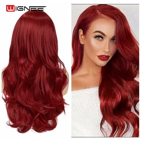 Wignee – perruque synthétique rouge longue et ondulée pour femmes, en Fiber résistante à la chaleur, cheveux naturels Sexy pour Cosplay américain ► Photo 1/6