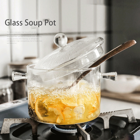 Pot à soupe en verre Transparent, bol à salade de légumes de cuisine domestique, casserole de cuisine antidéflagrante épaissie à flamme ► Photo 1/6