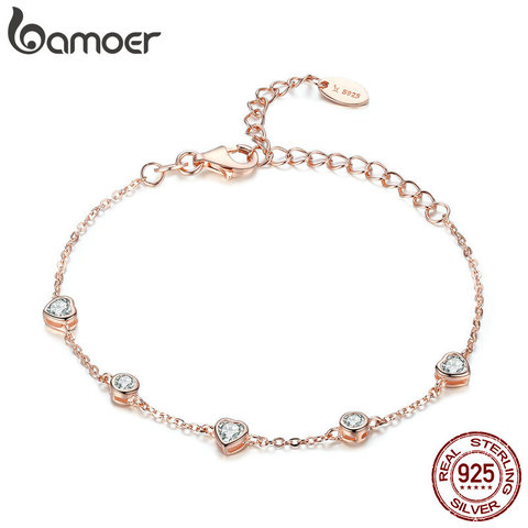 BAMOER – Bracelets classiques en argent Sterling 925 pour femmes, bijoux avec fermoir à chaîne en forme de cœur, couleur or, SCB097 ► Photo 1/6