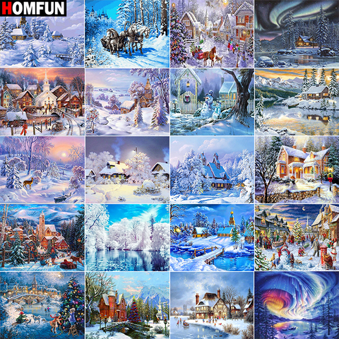 HOMFUN – peinture diamant thème maison neige, paysage d'hiver, broderie 5d, points de croix carrés ou ronds, à faire soi-même, travaux manuels, Art strass ► Photo 1/6