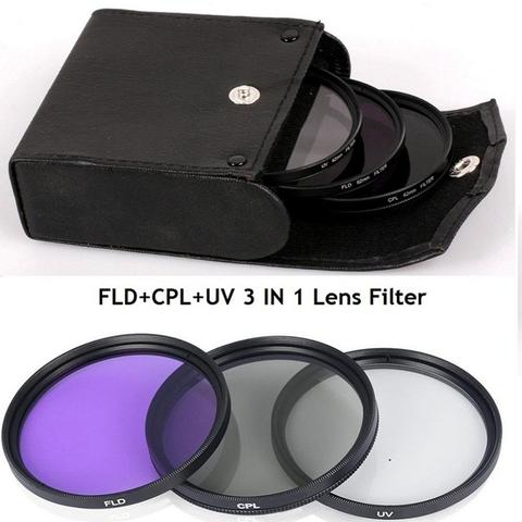 Ensemble de filtres d'objectif 3 en 1, 49MM 52MM 55MM 58MM 62MM 67MM 72MM 77MM, avec sac, UV + CPL + FLD pour canon, pour objectif Nikon pour appareil photo Sony ► Photo 1/6