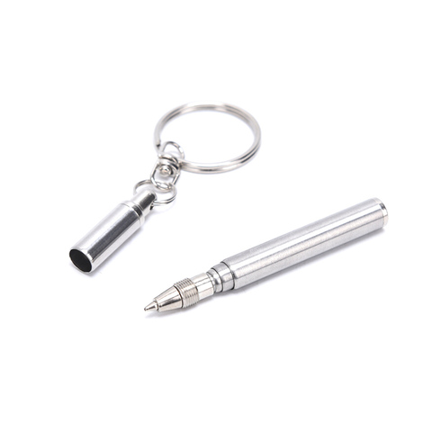 1 pièces stylo à bille porte-clés multifonctionnel Mini métal porte-clés en acier inoxydable télescopique stylo porte-clés télescopique stylo outil ► Photo 1/6