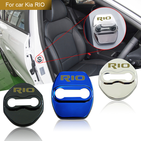 FLYJ 4 pièces couverture de serrure de porte de voiture protéger boucle accessoires de voiture intérieur pour KIA RIO 2 3 4 5 Xline x line autocollant de voiture ► Photo 1/6