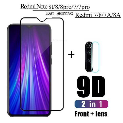 Protecteur d'écran pour Xiaomi Redmi Note 7 8 Pro 8T, 2 en 1, autocollant d'objectif d'appareil photo, en verre trempé ► Photo 1/6